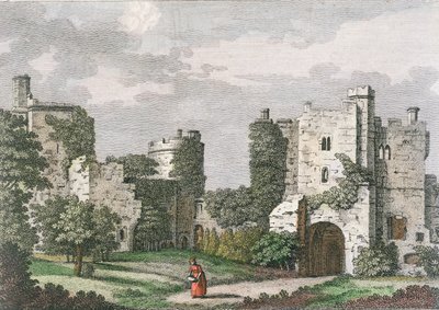 Vue intérieure et porte du château de Bodiam, Sussex, 27 mai 1785 - English School